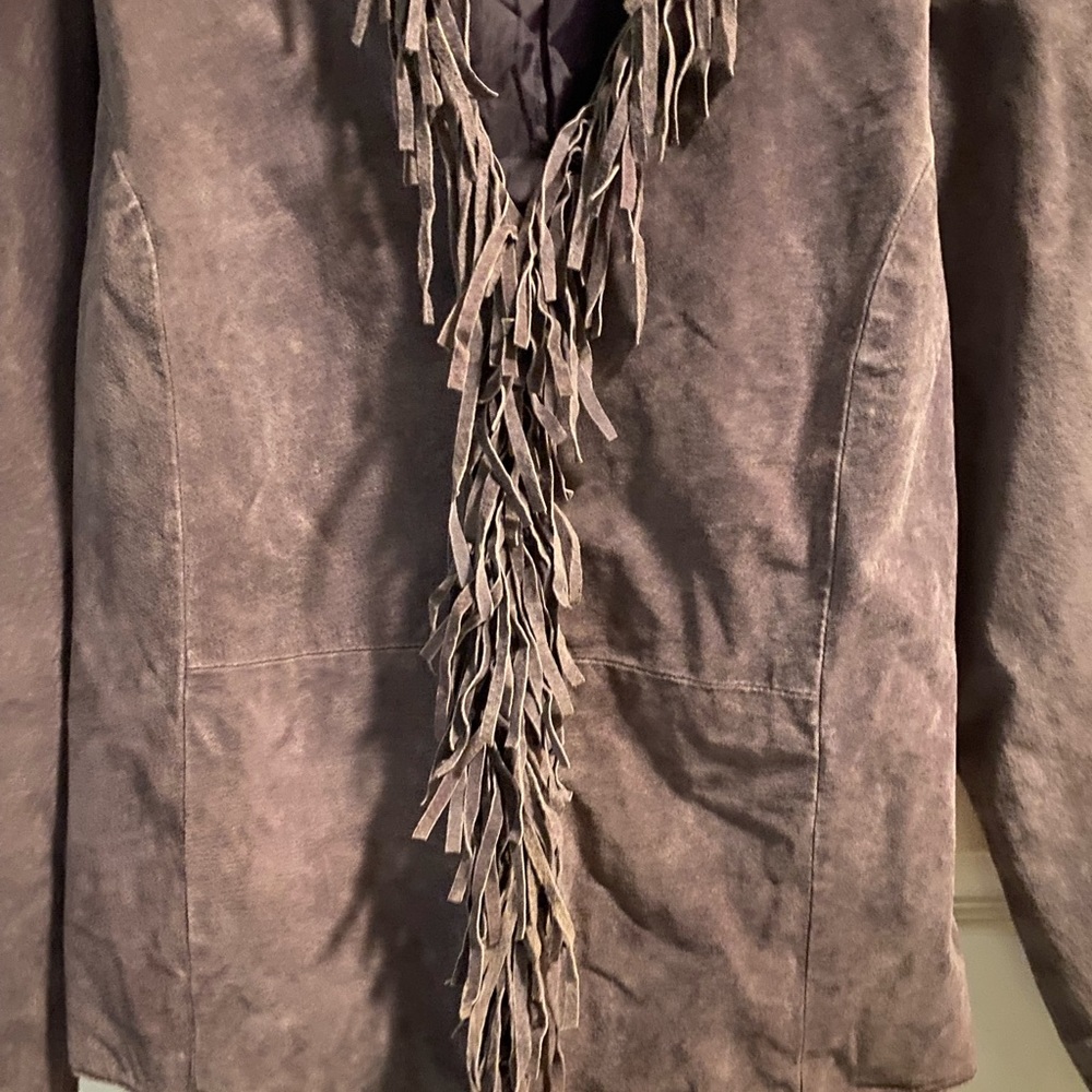 Ladies Beautiful Purple Dialogue Leather Jacket With Fringes Size Large - Picture 2 of 7